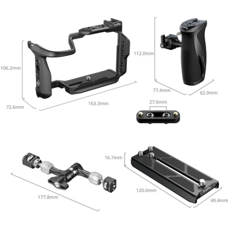SmallRig 6382 - klatka, uchwyt boczny, Magic Arm, płytka do użytku w pionie do Canon EOS R6 V - wymiary
